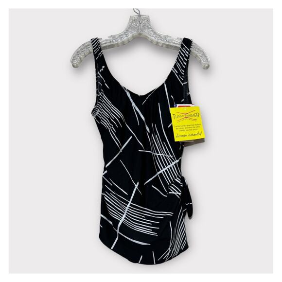 One Piece Tummy Trimmer Swimsuit Size 12 Black White Ceeb - Picture 1 of 12